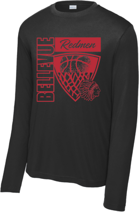 Bellevue Redmen Hoops Hero (red) - Sport-Tek® Long Sleeve PosiCharge® Competitor™ Tee - ST350LS / YST350LS