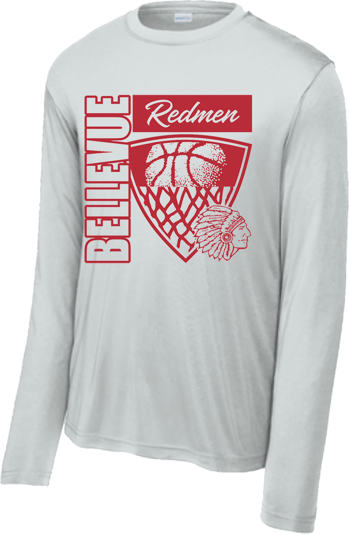 Bellevue Redmen Hoops Hero (red) - Sport-Tek® Long Sleeve PosiCharge® Competitor™ Tee - ST350LS / YST350LS