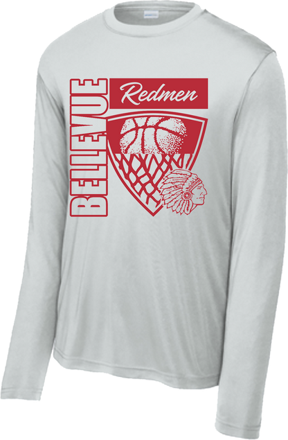 Bellevue Redmen Hoops Hero (red) - Sport-Tek® Long Sleeve PosiCharge® Competitor™ Tee - ST350LS / YST350LS