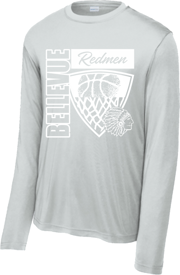 Bellevue Redmen Hoops Hero (all white) - Sport-Tek® Long Sleeve PosiCharge® Competitor™ Tee - ST350LS / YST350LS