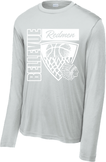 Bellevue Redmen Hoops Hero (all white) - Sport-Tek® Long Sleeve PosiCharge® Competitor™ Tee - ST350LS / YST350LS