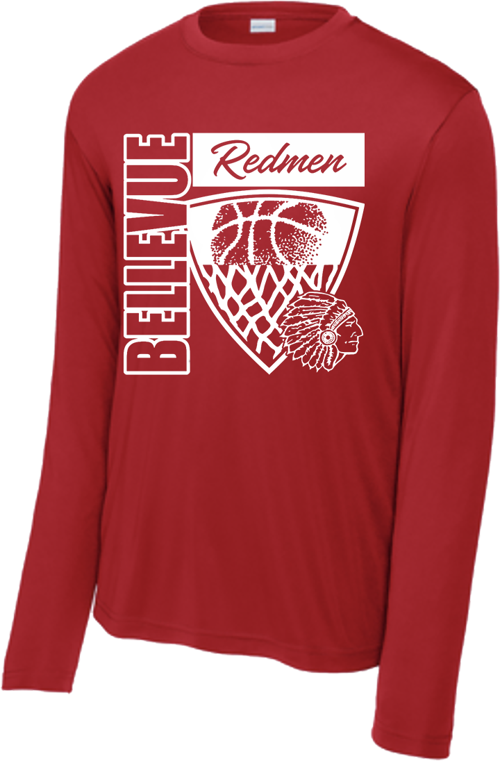 Bellevue Redmen Hoops Hero (all white) - Sport-Tek® Long Sleeve PosiCharge® Competitor™ Tee - ST350LS / YST350LS