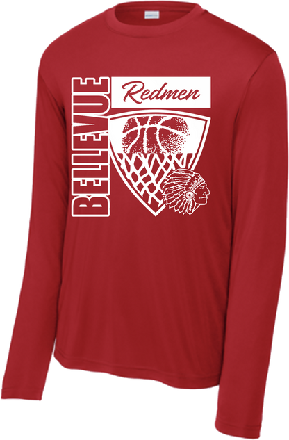 Bellevue Redmen Hoops Hero (all white) - Sport-Tek® Long Sleeve PosiCharge® Competitor™ Tee - ST350LS / YST350LS