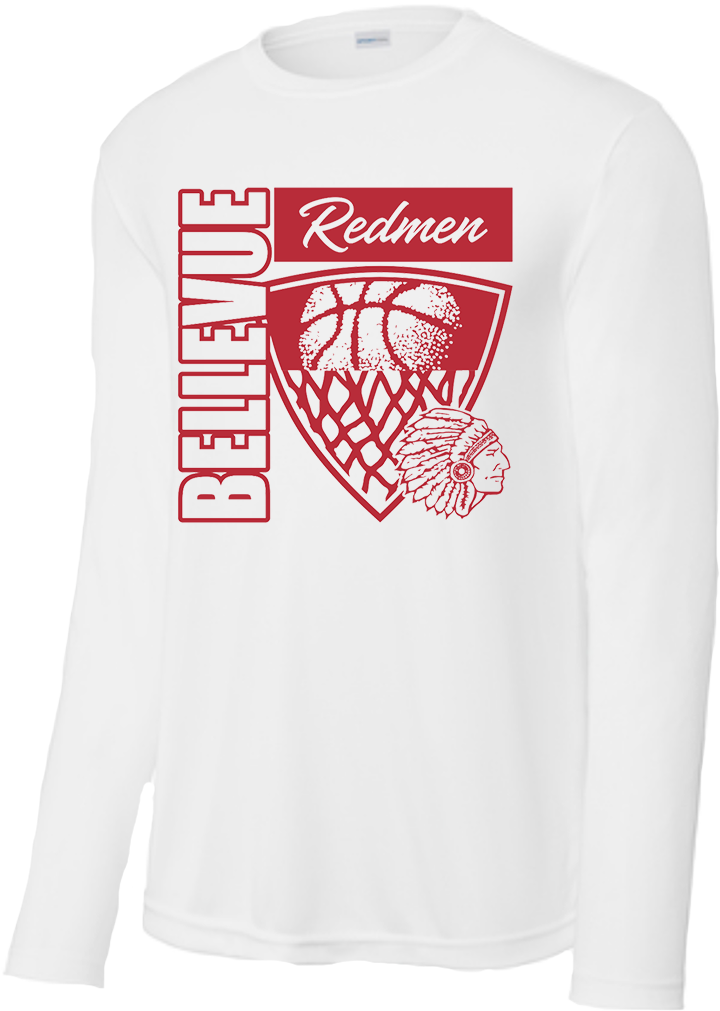 Bellevue Redmen Hoops Hero (red) - Sport-Tek® Long Sleeve PosiCharge® Competitor™ Tee - ST350LS / YST350LS