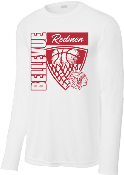 Bellevue Redmen Hoops Hero (red) - Sport-Tek® Long Sleeve PosiCharge® Competitor™ Tee - ST350LS / YST350LS